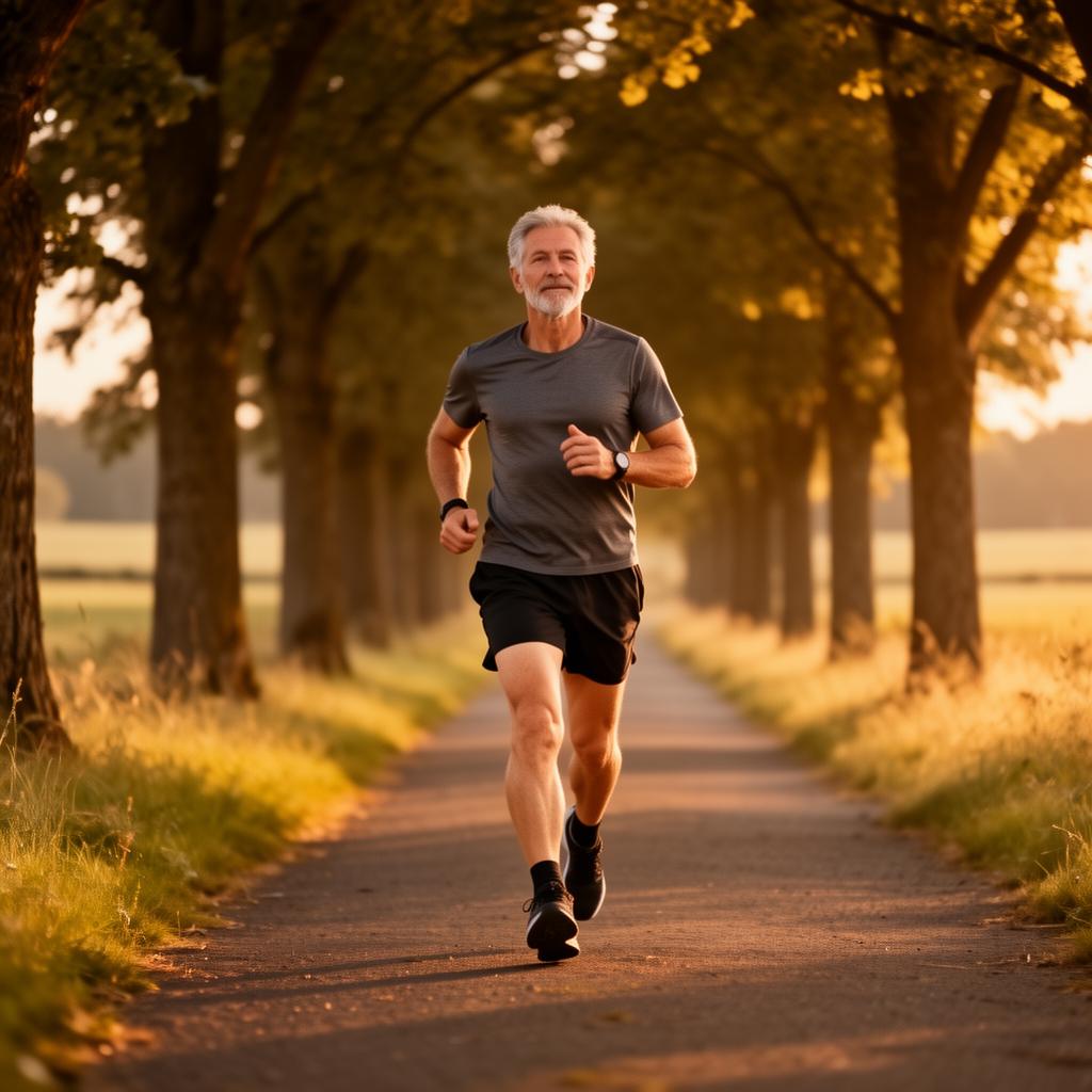 Uomo over 40 cammina al tramonto come strategia per dimagrire